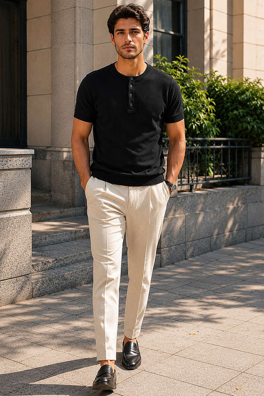 T-shirt en tricot pour homme à demi-boutons noir