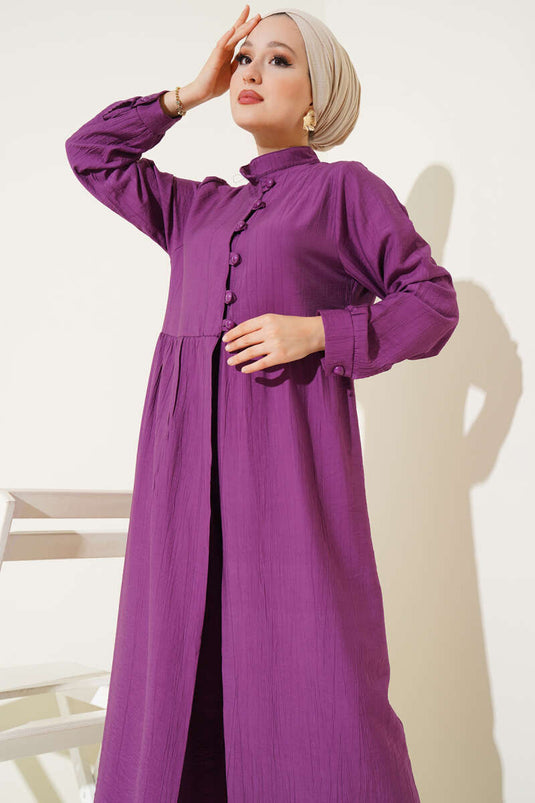 Abito lungo due pezzi con bottoni a metà viola