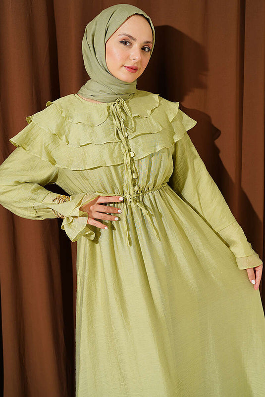 Robe à volants avec demi-boutons couleur vert avocat