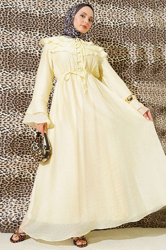 Robe à volants avec demi-boutons jaune