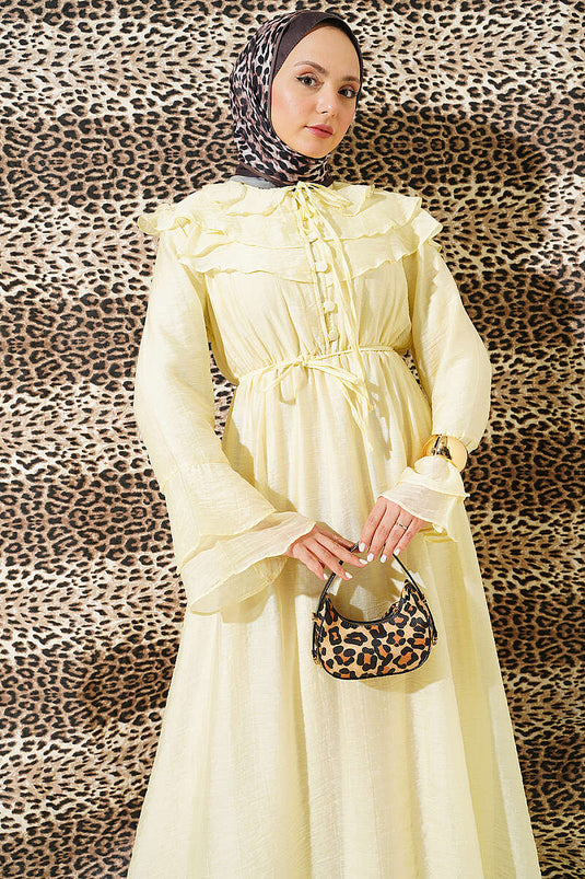 Robe à volants avec demi-boutons jaune