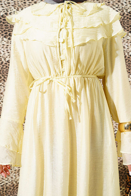 Robe à volants avec demi-boutons jaune