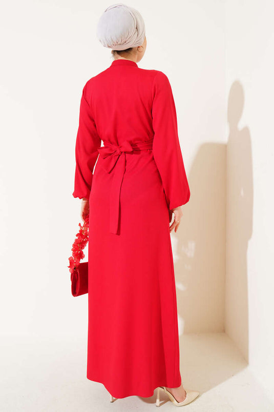 Stringkleid mit halblangem Knopfkragen Rot