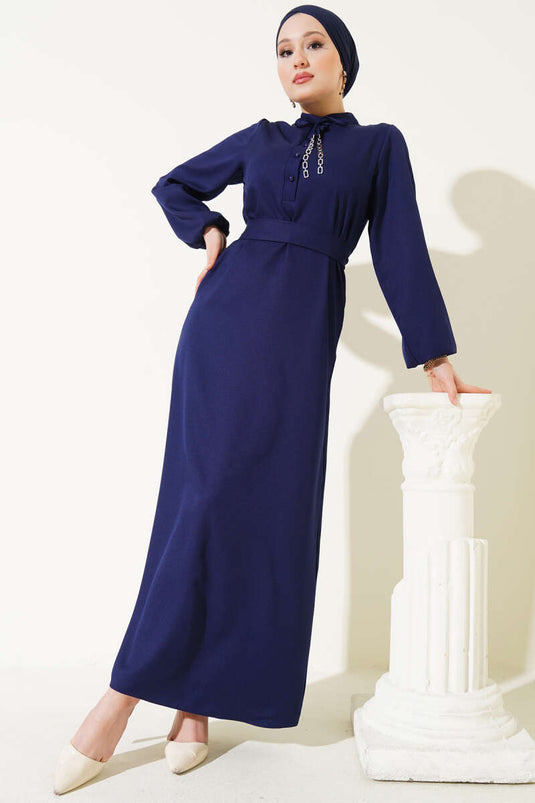 Abito a tubino con colletto a mezzo bottone blu navy