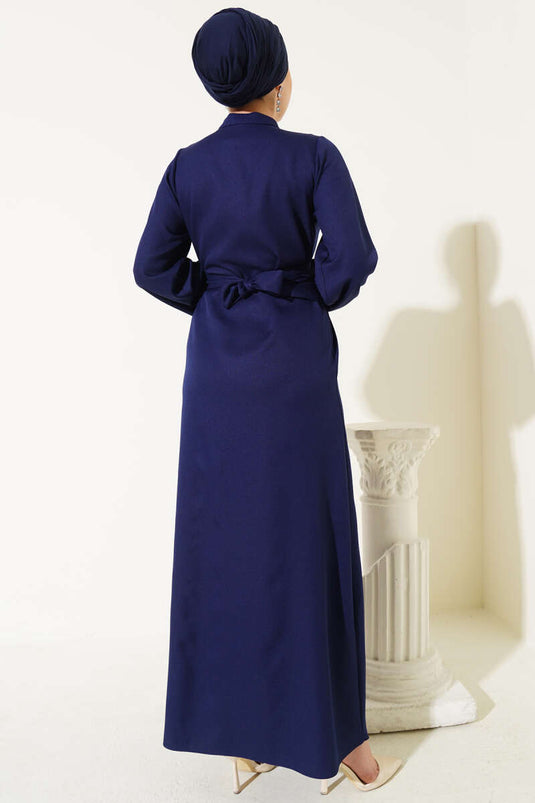 Abito a tubino con colletto a mezzo bottone blu navy