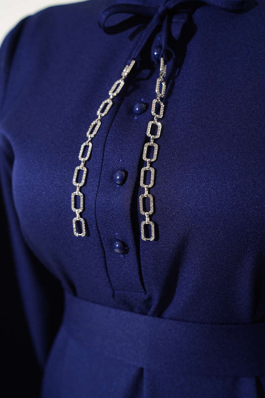 Abito a tubino con colletto a mezzo bottone blu navy