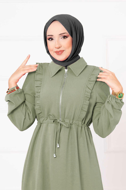 Abito modesto con volant e mezza cerniera, colore menta