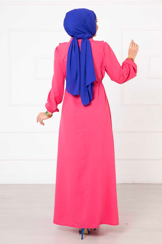 Robe modeste à volants et demi-fermeture éclair Fuchsia