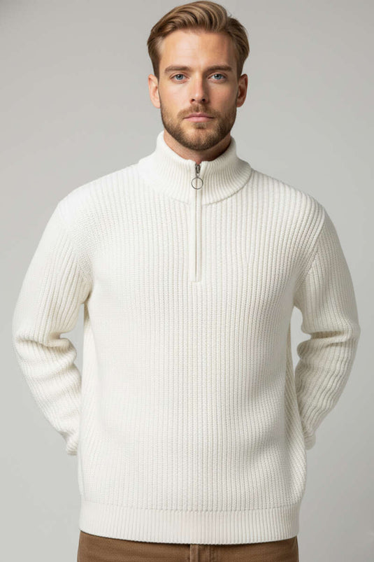 Maglione dolcevita con mezza zip, ecrù