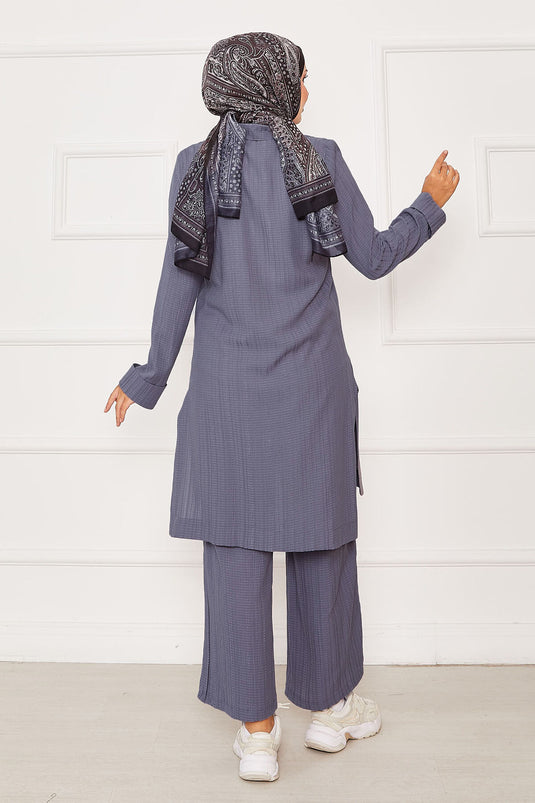 Half Zipper Detailed Two Piece Suit Gray