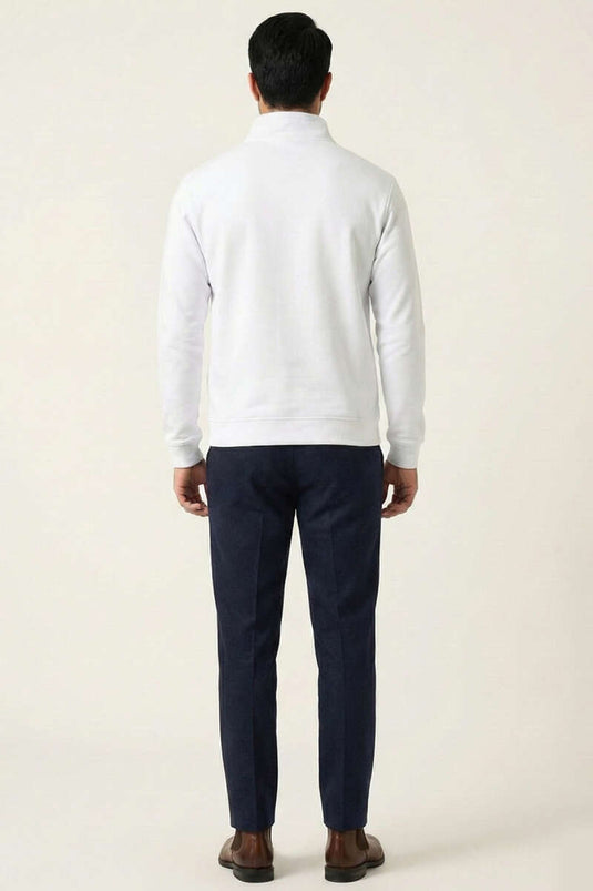 Half Zipper Stand Collar Men's Sweatshirt White