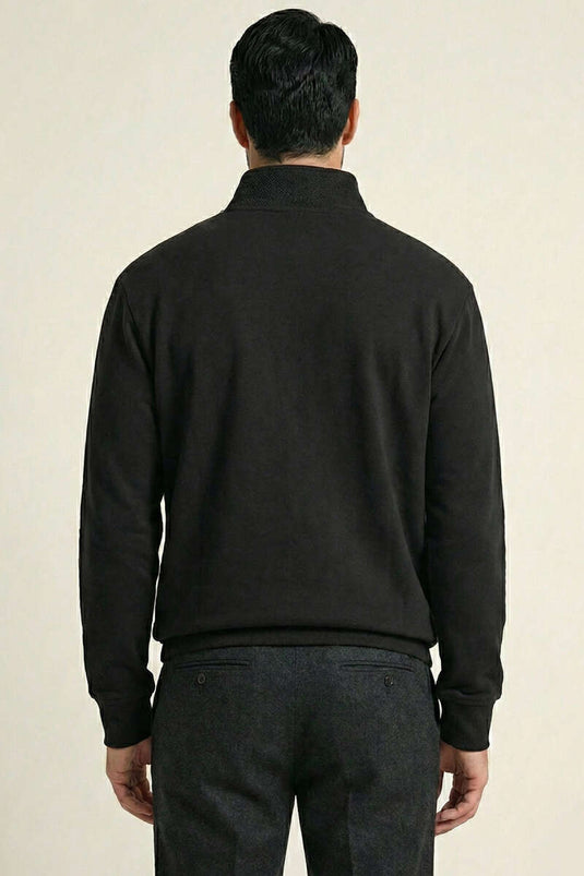 Half Zipper Stand Collar Men's Sweatshirt Black