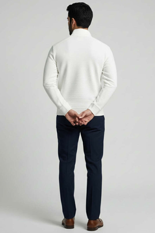 Sweat-shirt pour homme à demi-fermeture éclair en tissu côtelé blanc