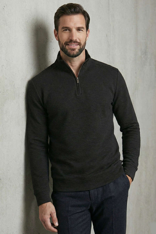 Sweat-shirt à demi-fermeture éclair côtelé pour homme noir