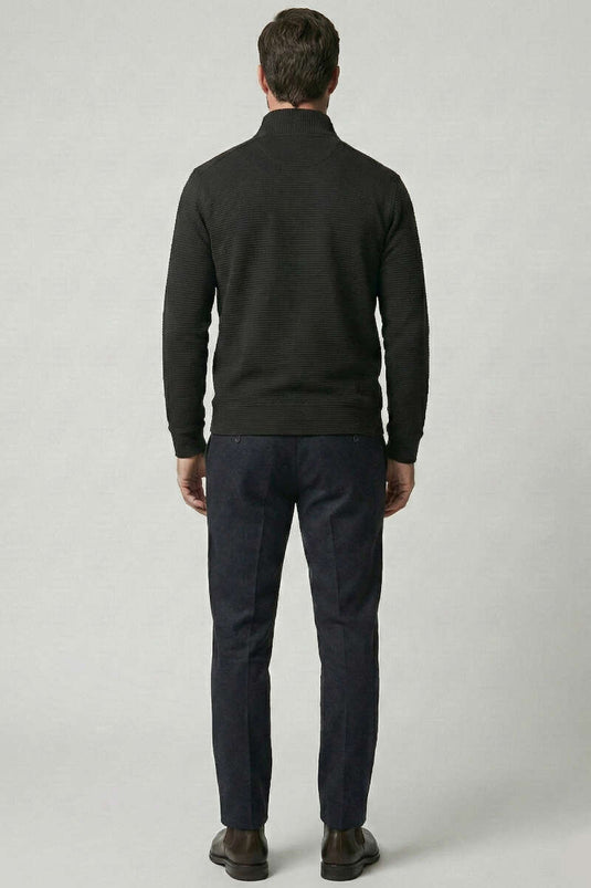 Sweat-shirt à demi-fermeture éclair côtelé pour homme noir