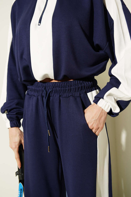 Half-Zip Fleece Two-Piece Set Navy Blue