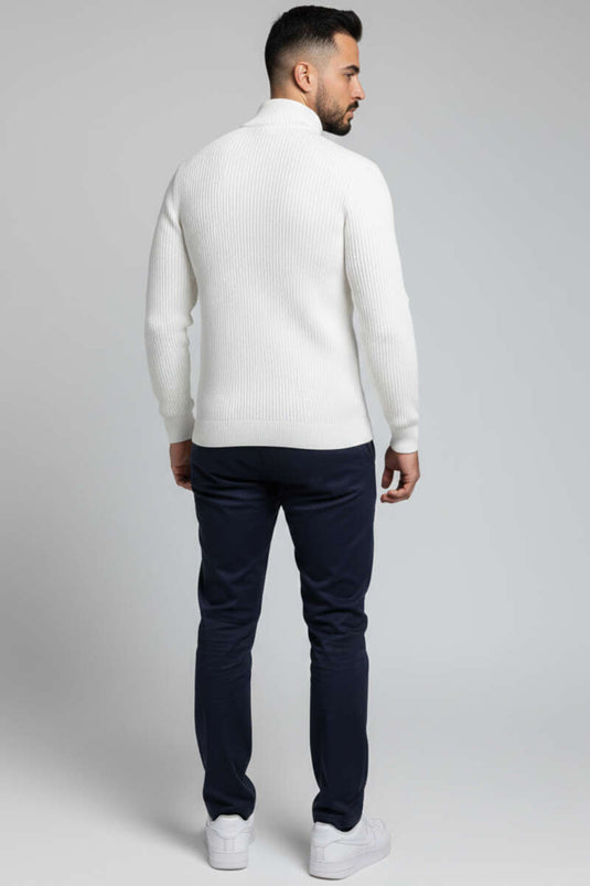 Pull homme à demi-zip en maille piquée, écru