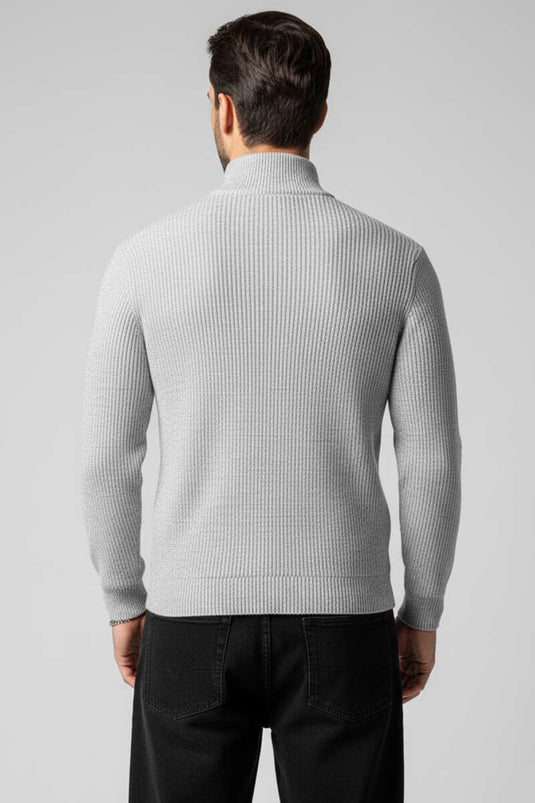 كنزة رجالية رمادية بنسيج نحاسي محاك بسحاب نصف مفتوح