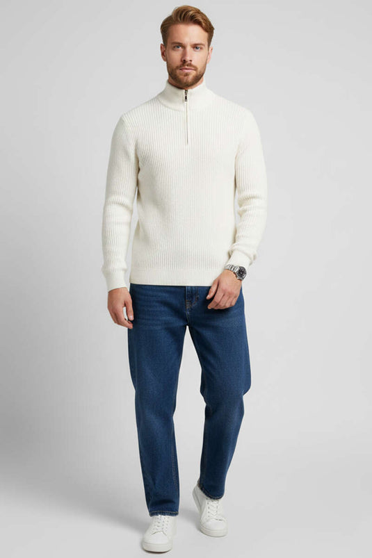 Pull homme en maille de laiton à demi-fermeture éclair couleur pierre