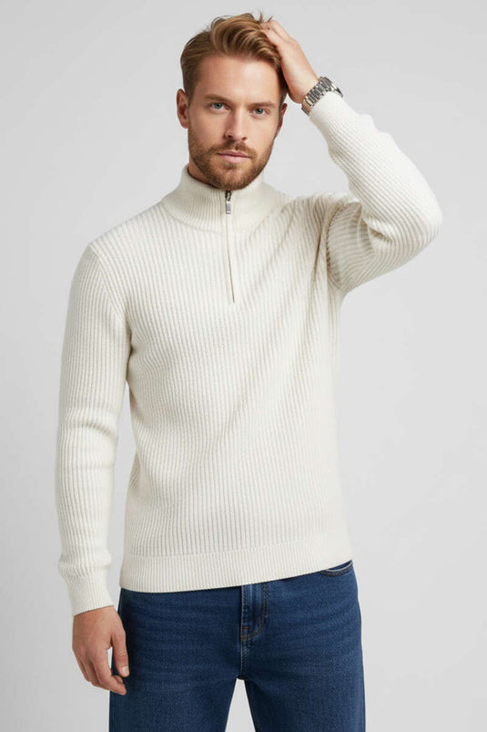 Pull homme en maille de laiton à demi-fermeture éclair couleur pierre