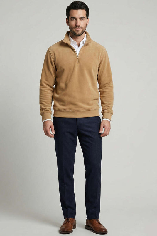 Half Zipper Fleece Men's Sweatshirt Camel