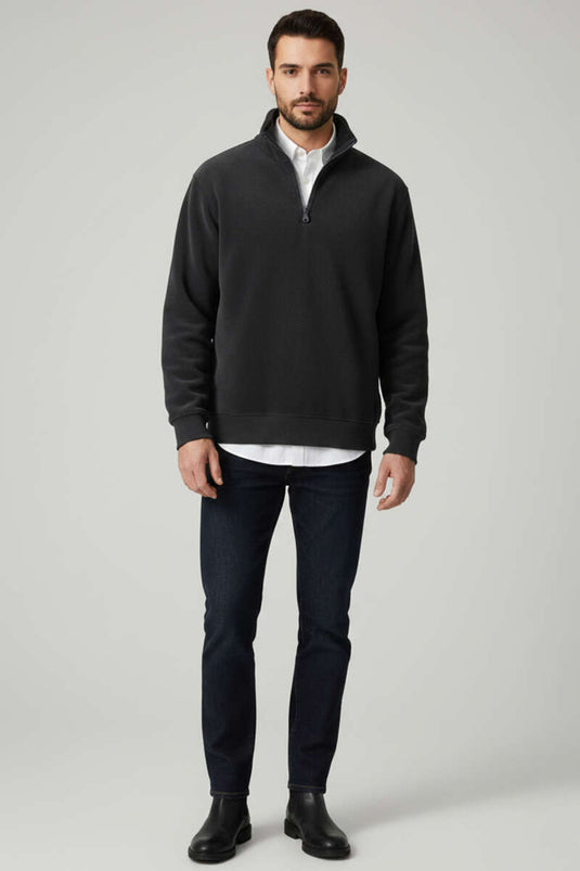 سويت شيرت رجالي من الصوف بنصف سحاب بلون رمادي داكن
