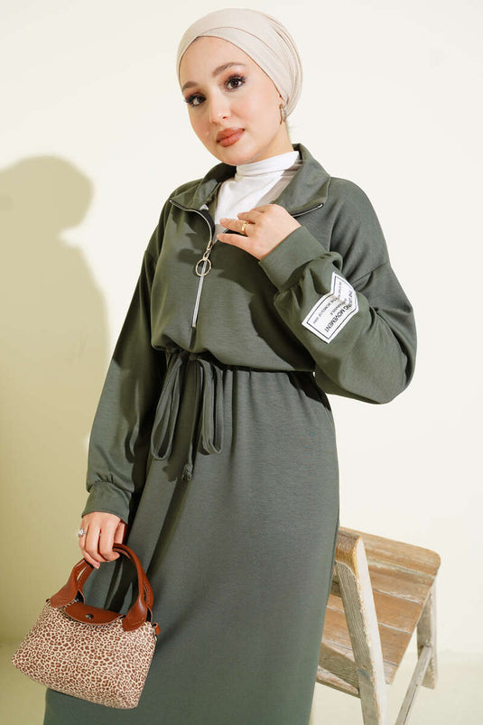 Robe Loisha ornée à demi-zip, kaki