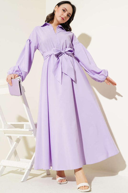 Robe Terikoton à manches ballon et demi-fermeture éclair, lilas