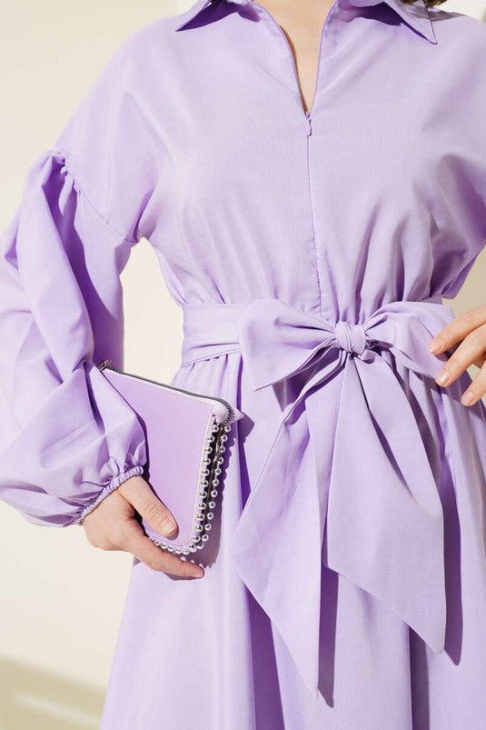 Robe Terikoton à manches ballon et demi-fermeture éclair, lilas