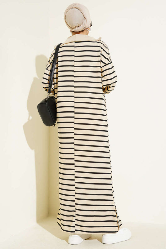 فستان كاجوال مخطط بسحاب نصف أسود