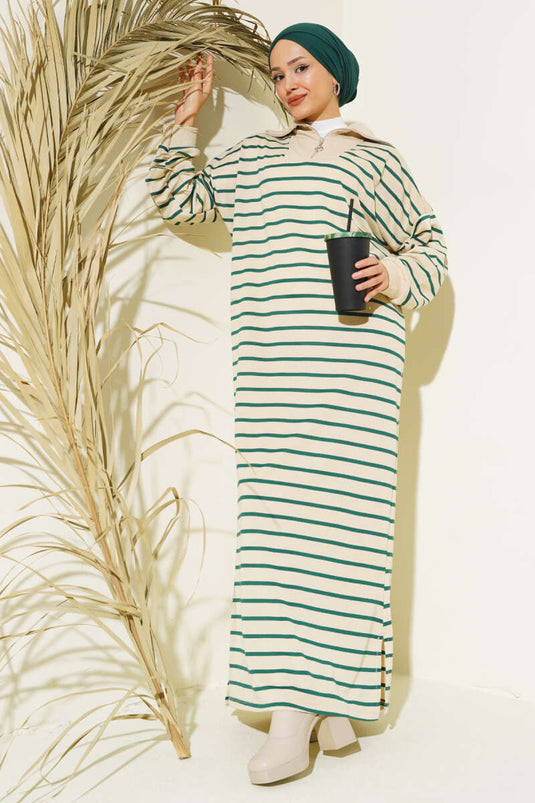 Robe décontractée rayée à demi-fermeture éclair émeraude