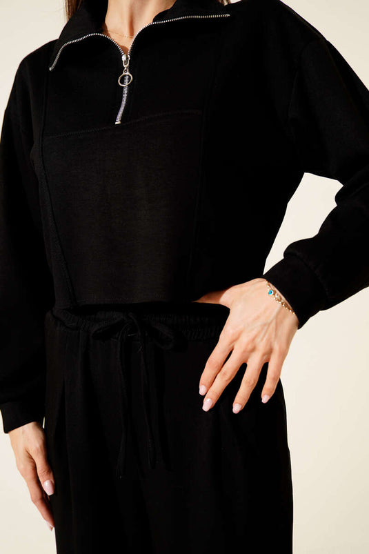 Ensemble deux pièces court à demi-zip, noir