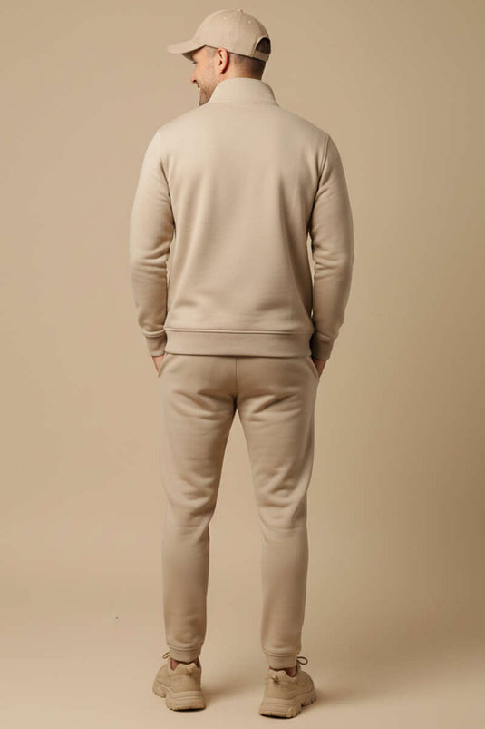Herren-Sweatshirt mit halbem Reißverschluss, Beige