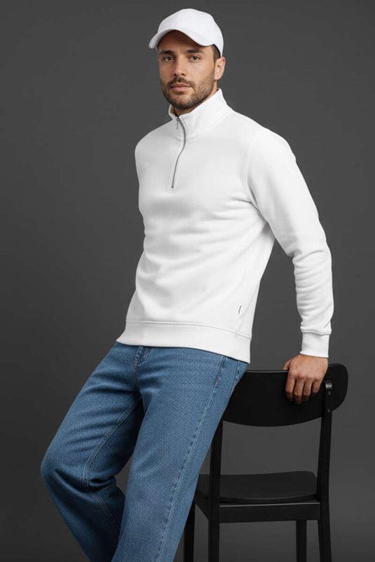 Sudadera con media cremallera para hombre, color crudo