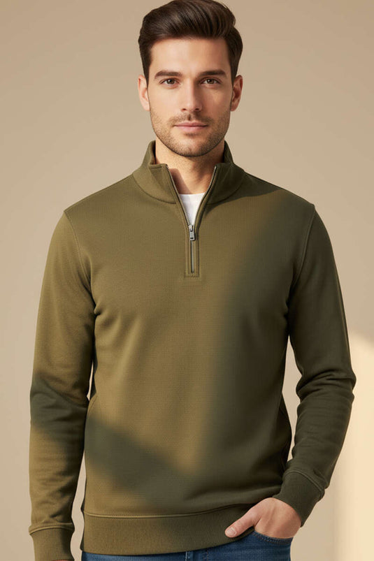 Sudadera con media cremallera para hombre, color caqui