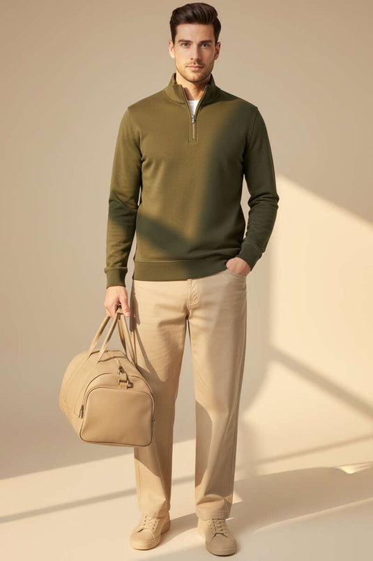 Sweat-shirt à demi-zip pour homme, kaki