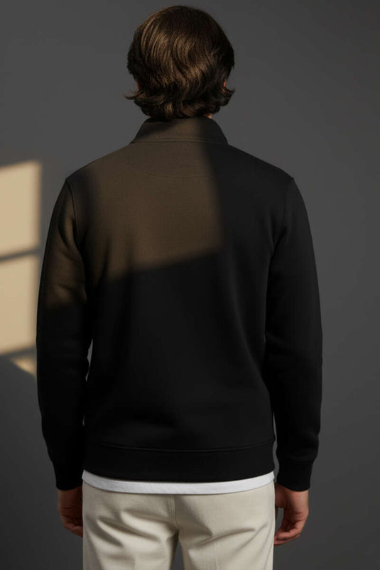 Yarım Fermuarlı Erkek Sweatshirt Siyah