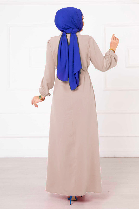 Robe hijab à volants et demi-fermeture éclair, couleur pierre
