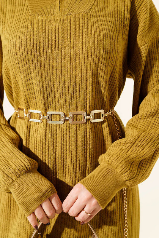 Robe en maille côtelée à demi-zip vert olive