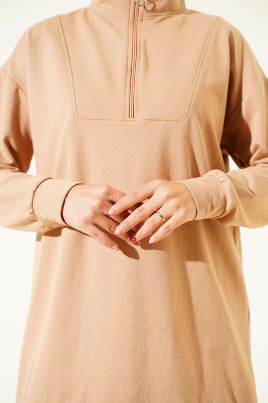 Zweikordel-Set mit halbem Reißverschluss in Kamel