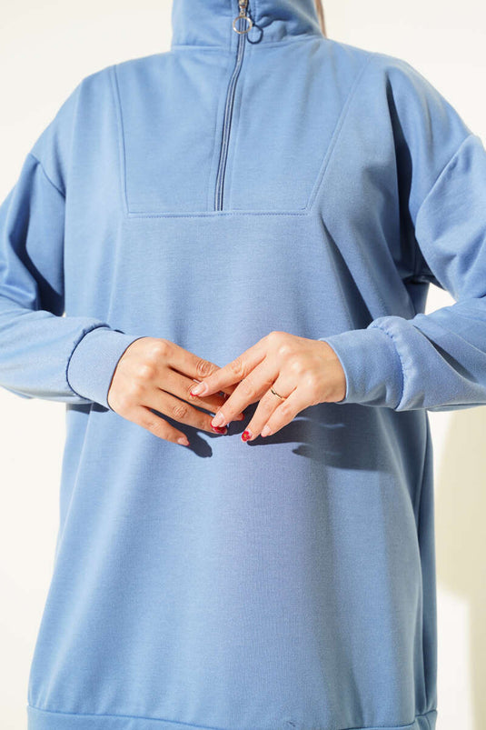 Ensemble deux pièces indigo à demi-zip et deux cordons de serrage