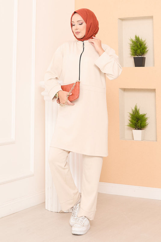 Half-Zip Double Oyşo Set Beige