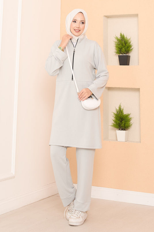 Half-Zipper Double Oyşo Set Gray