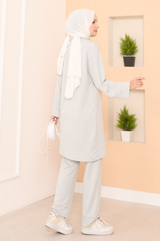 Half-Zipper Double Oyşo Set Gray