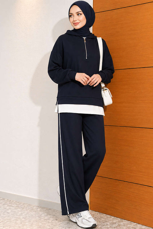 Hoodie Met Halve Rits In Navyblauw