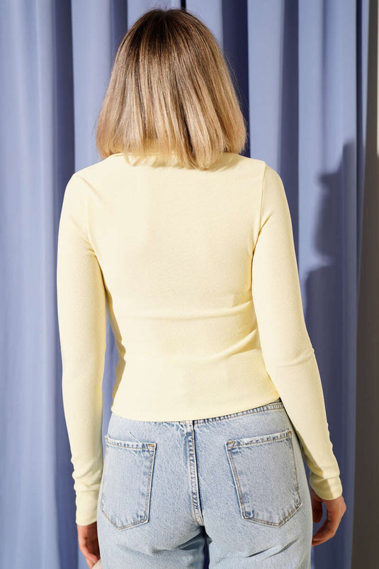 Yarım Fermuarlı Kaşkorse Bluz Sarı