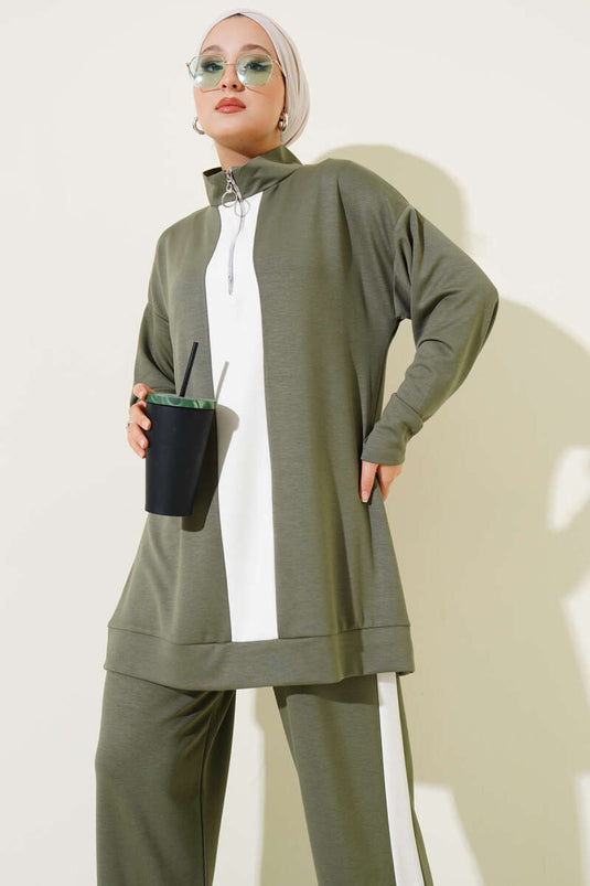 Abito a due pezzi a righe Loysha con mezza cerniera, verde mandorla