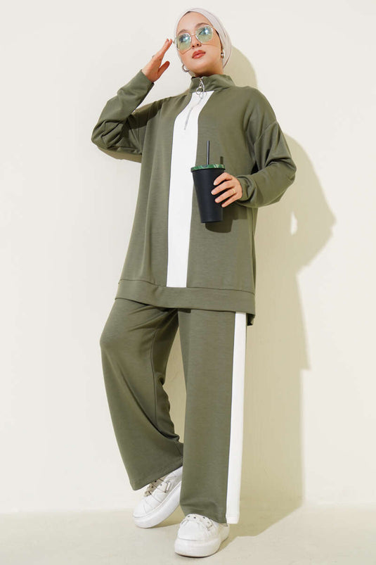 Abito a due pezzi a righe Loysha con mezza cerniera, verde mandorla