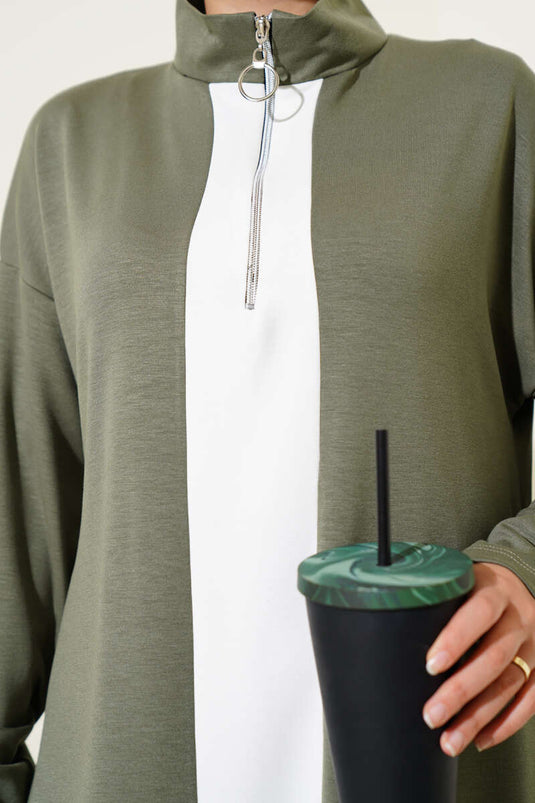 Abito a due pezzi a righe Loysha con mezza cerniera, verde mandorla