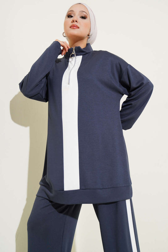 Costume deux pièces rayé Loysha à demi-fermeture éclair, couleur fumée